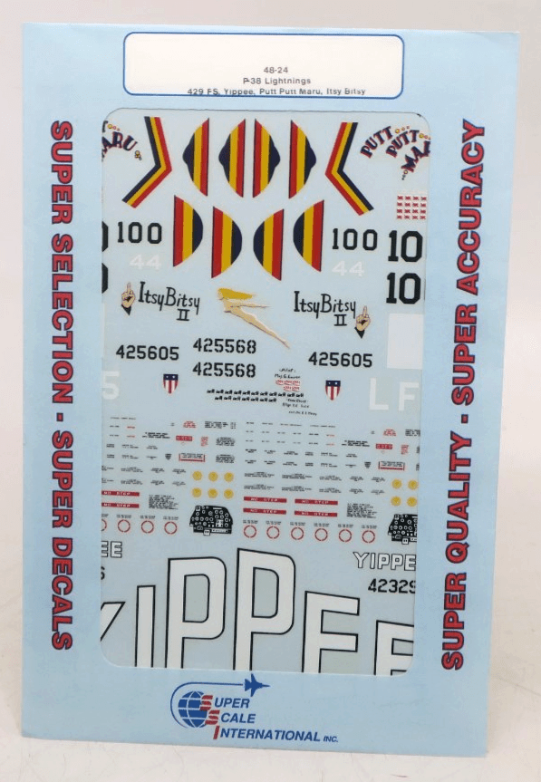 Super Scale International 1/48 P-38 Lightnings 429 FS Yippee Decals 48-24 - WISE GUYS HOBBIES LLC