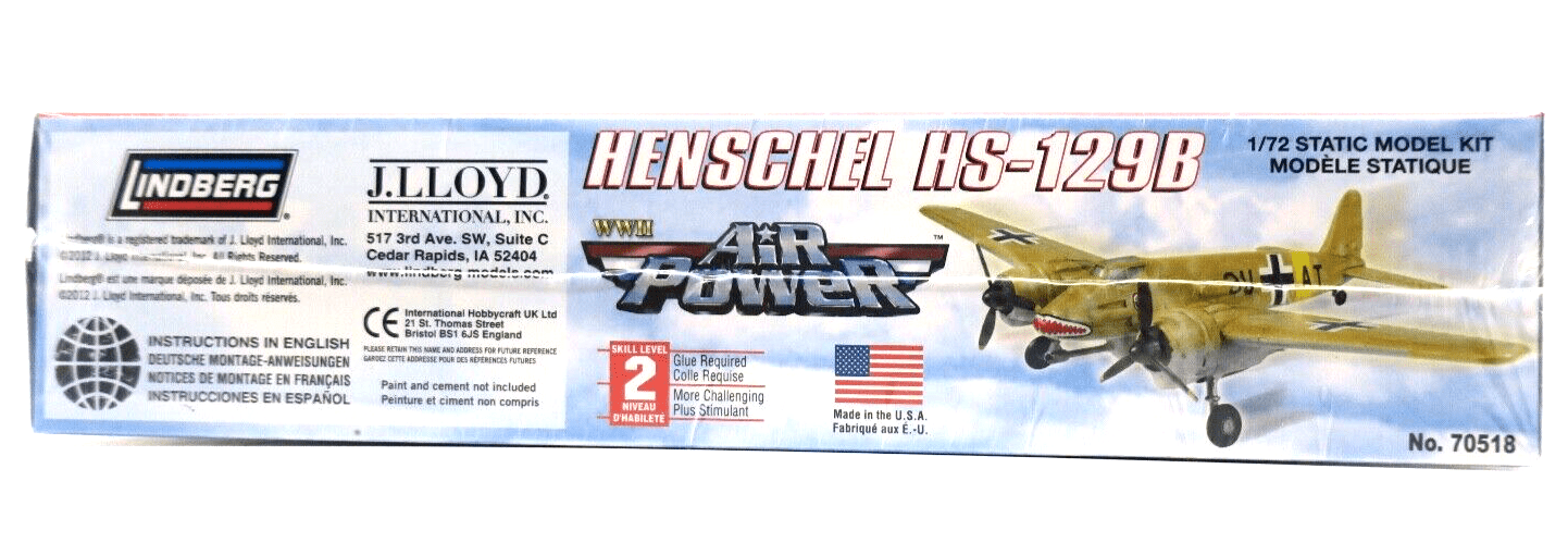 Lindberg Air Power 1/72 Henschel HS-129B Model Kit No. 70518 - WISE GUYS HOBBIES LLC