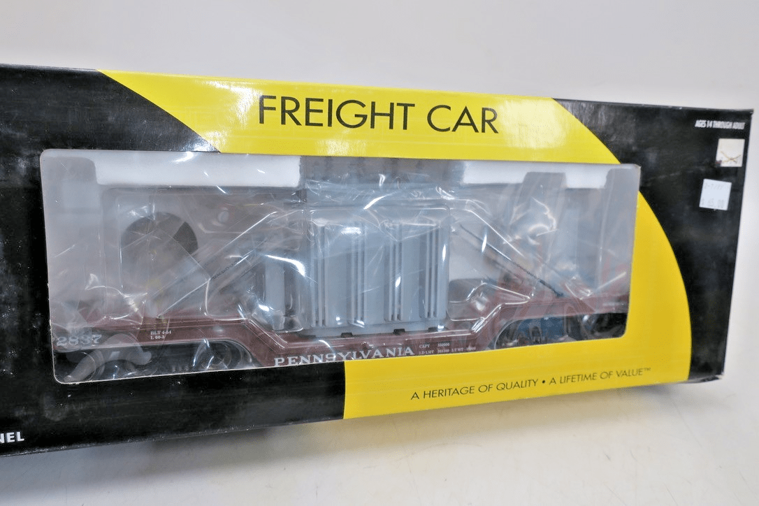 K - Line 6 - 21644 - O - Pennsylvania RR Depressed Flat Car with Transformer - NOS - WISE GUYS HOBBIES LLC