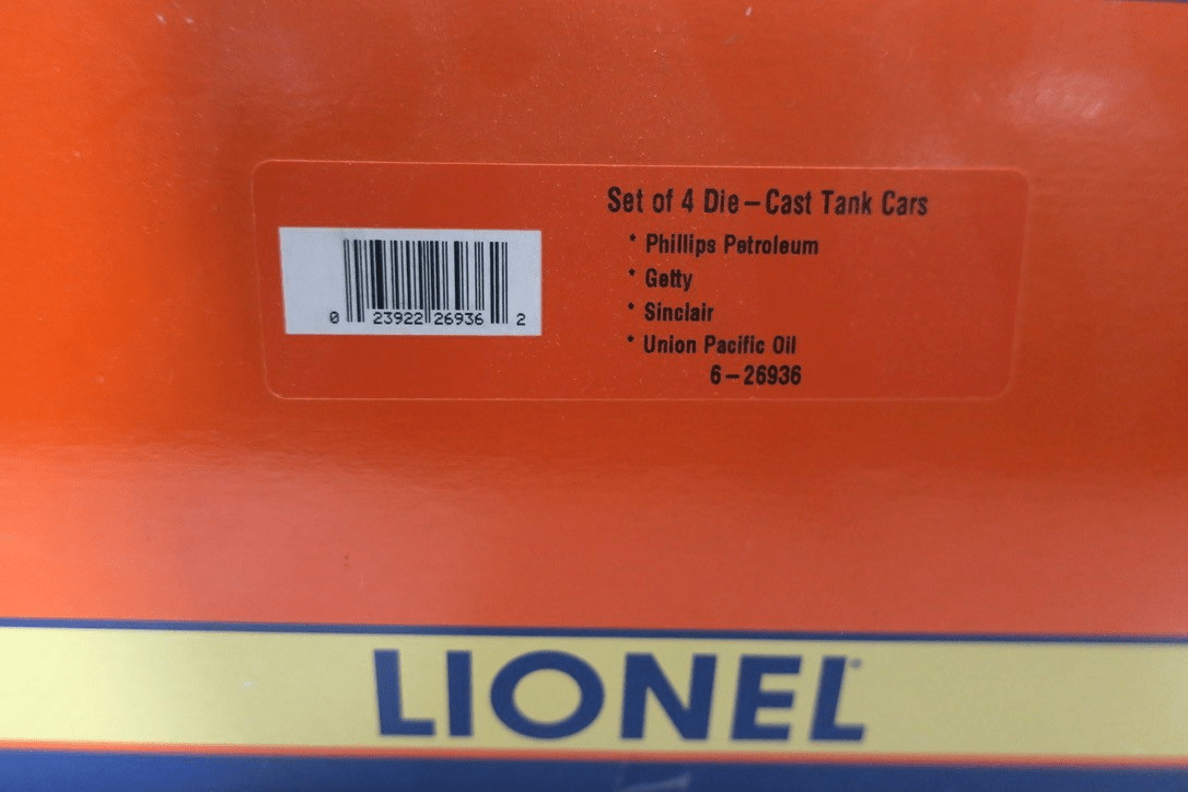 Lionel Die-Cast Tank Car 4-Pack,Phillips Petroleum,Getty,Sinclair,& UP, 6-26936 - WISE GUYS HOBBIES LLC
