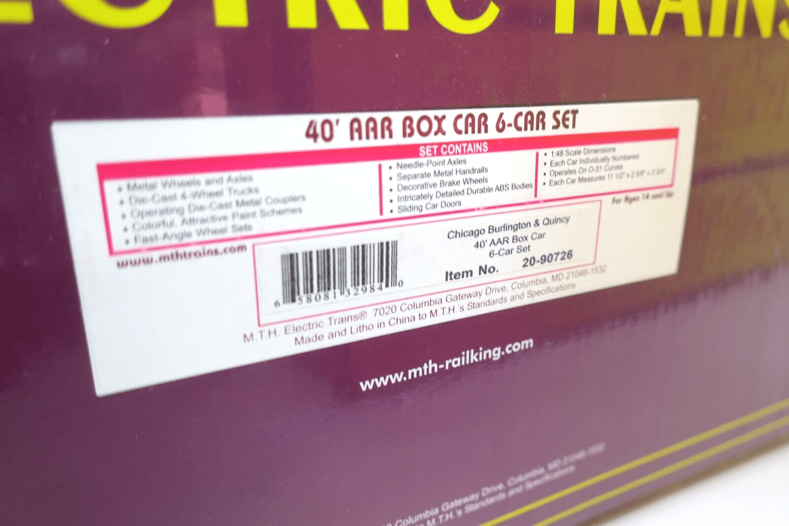 MTH 6-Car 40' AAR Box Car Set - Chicago Burlington & Quincy 20-90726 - WISE GUYS HOBBIES LLC