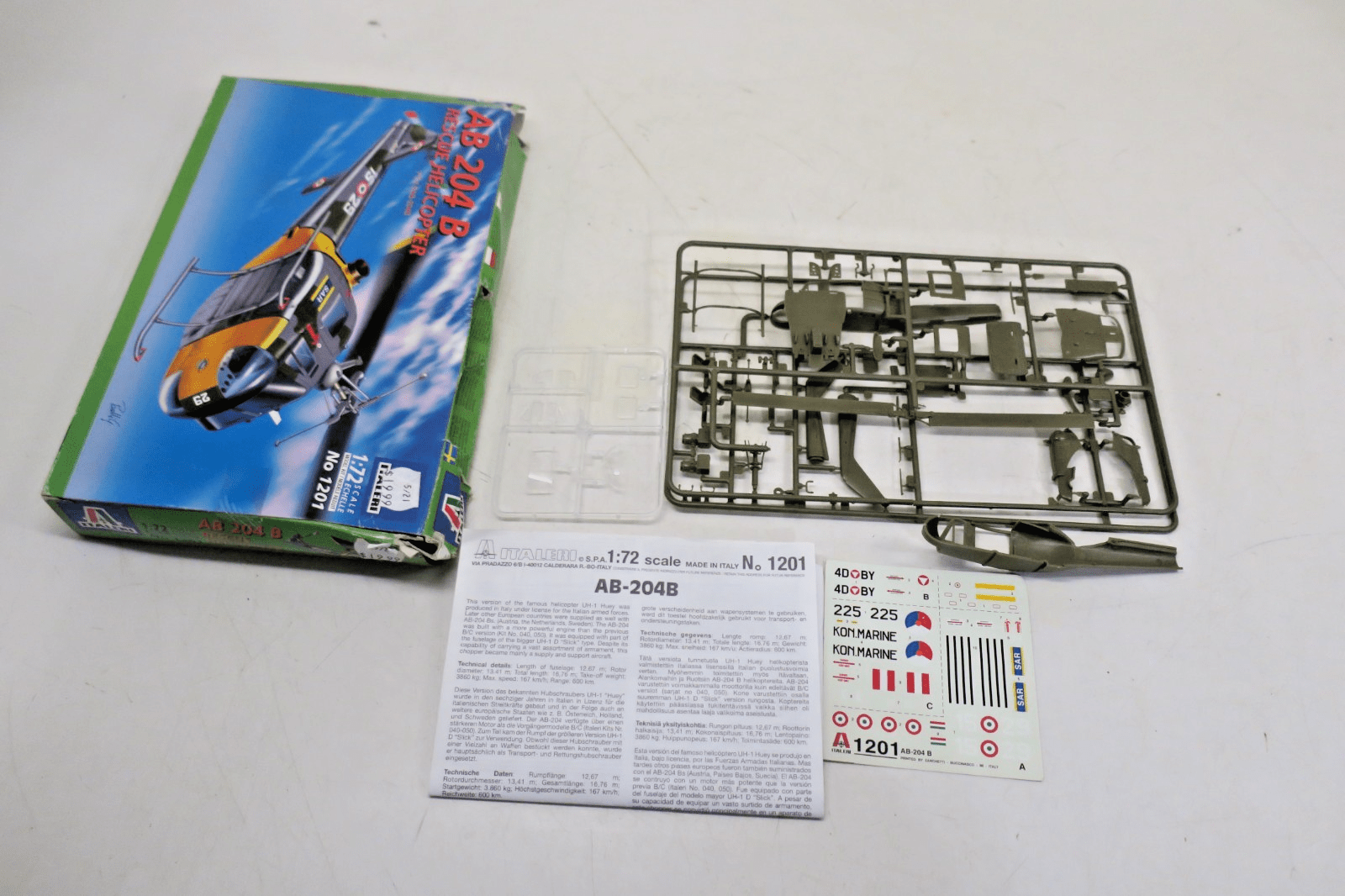 Italeri 1/72 AB 204 B Rescue Helicopter Model Kit 1201 - WISE GUYS HOBBIES LLC