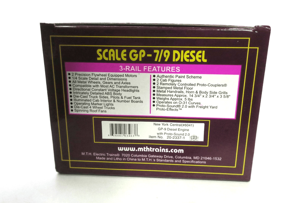 MTH Premier O Gauge 6041 New York Central GP-9 Diesel Locomotive No.20-2337-1 - WISE GUYS HOBBIES LLC