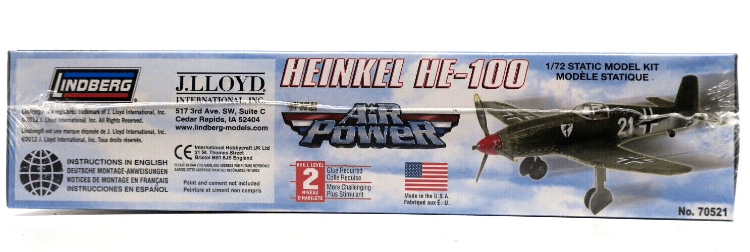 Lindberg Air Power 1/72 Heinkel HE-100 Model Kit No. 70521 - WISE GUYS HOBBIES LLC
