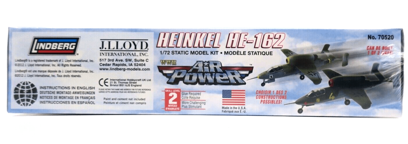 Lindberg Air Power 1/72 Heinkel HE-162 Model Kit No. 70518 - WISE GUYS HOBBIES LLC