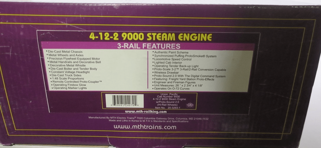 MTH 20-3293-1 Union Pacific 0 scale 4-12-2 steam Locomotive 9000 with PS2 - WISE GUYS HOBBIES LLC