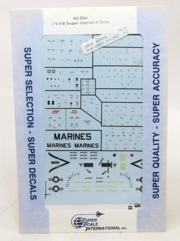 Super Scale International 1/48 AV-8B Super Harrier II Data Decals 48-354 - WISE GUYS HOBBIES LLC