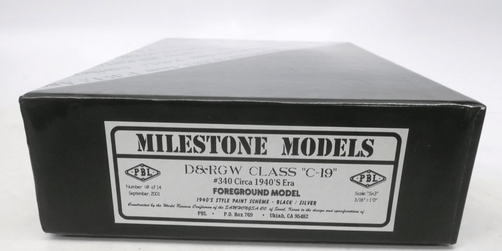 Milestone PBL Sn3 D&GRW Class C-19 340 1940's Era Locomotive & Tender Weathered - WISE GUYS HOBBIES LLC
