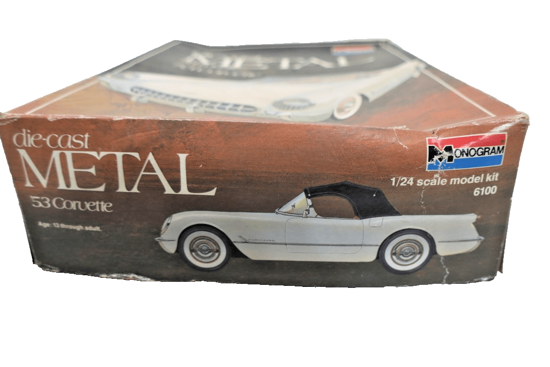 Monogram '53 Corvette 1/24 Metal & Plastic Model Kit No. 6100 1977 Started - WISE GUYS HOBBIES LLC