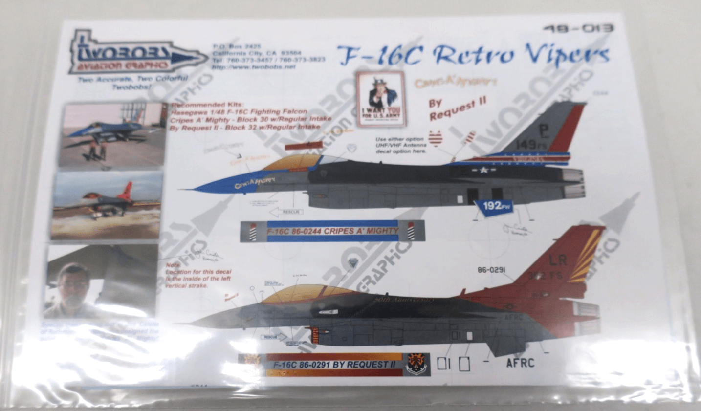 TwoBobs Aviation Graphics 1/48 F - 16C Retro Vipers Decals 48 - 013 - WISE GUYS HOBBIES LLC