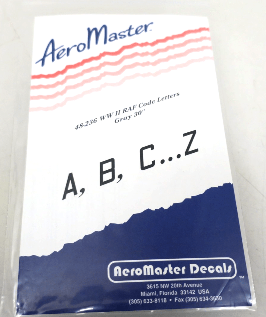 Aeromaster Decals 48 - 236 - WWII RAF Code Letters Gray 30" - WISE GUYS HOBBIES LLC
