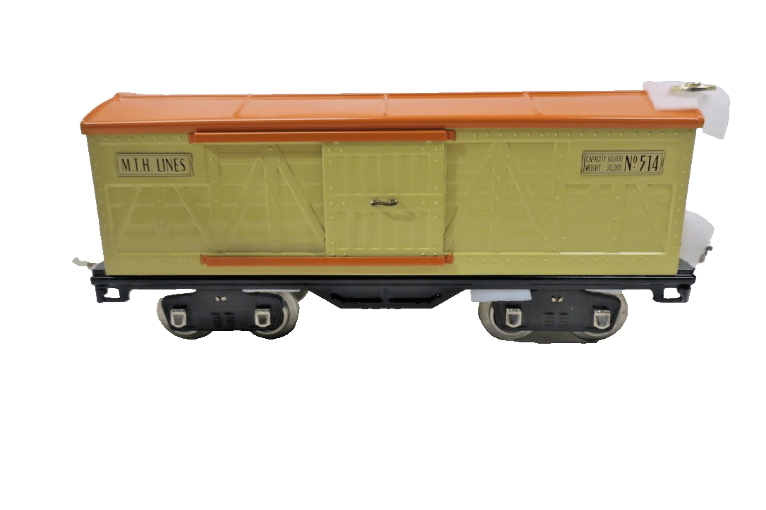 MTH TINPLATE STANDARD GAUGE 514 REEFER CAR CREAM/ORANGE/BRASS 10 - 1086 - NIB - WISE GUYS HOBBIES LLC