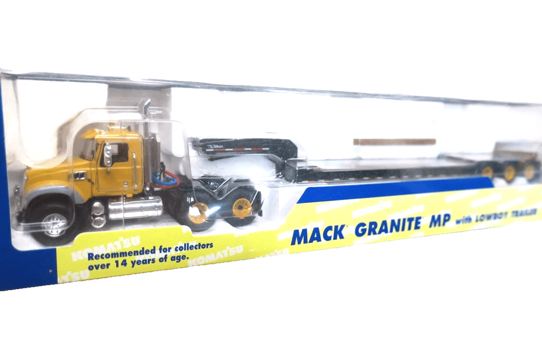 First Gear Mack Granite MP w/ Lowboy Trailer Komatsu 1:50 Scale Diecast Truck - WISE GUYS HOBBIES LLC