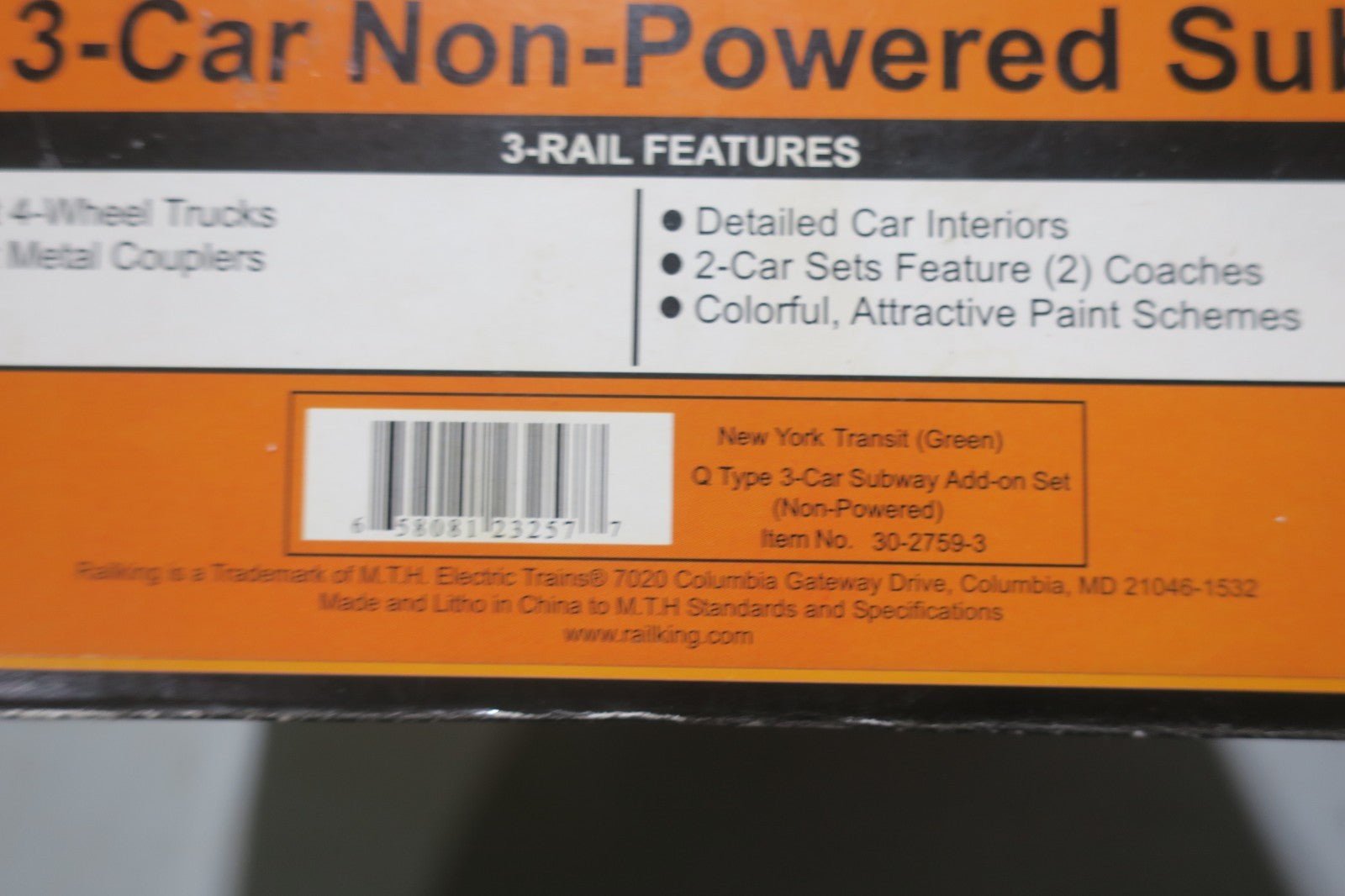 MTH 30 - 2759 - 3 NY Transit (Green) Q Type 3 Car Subway Set w/Proto 2.0 NIB - WISE GUYS HOBBIES LLC