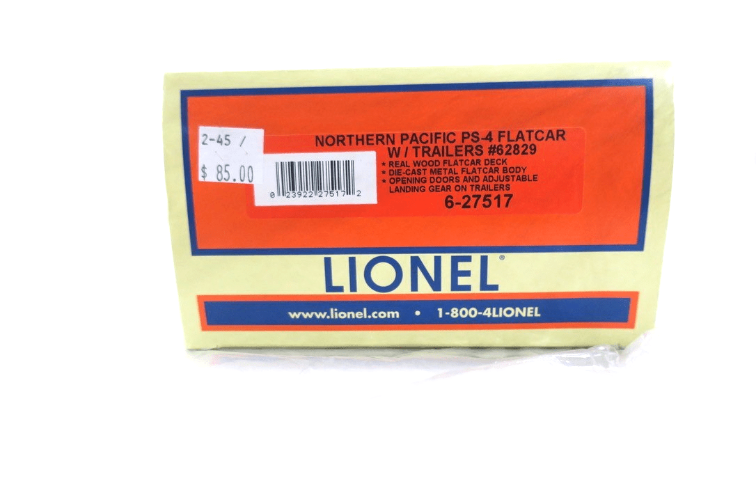 LIONEL NORTHERN PACIFIC PS - 4 FLAT CAR 20' PUP PIGGY BACK TRAILER 6 - 27517 O SCALE - WISE GUYS HOBBIES LLC