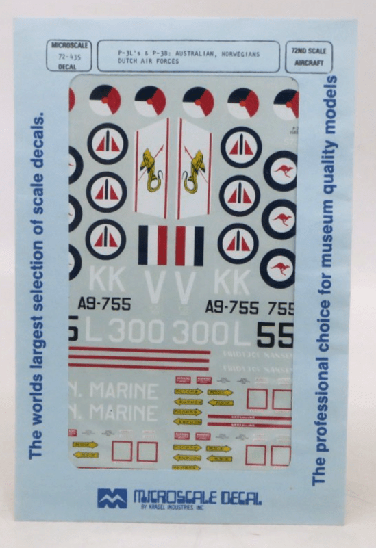 Microscale Decal 1/72 P-3L's * P-3B: Australian, Norwegians Decals 72-435 - WISE GUYS HOBBIES LLC