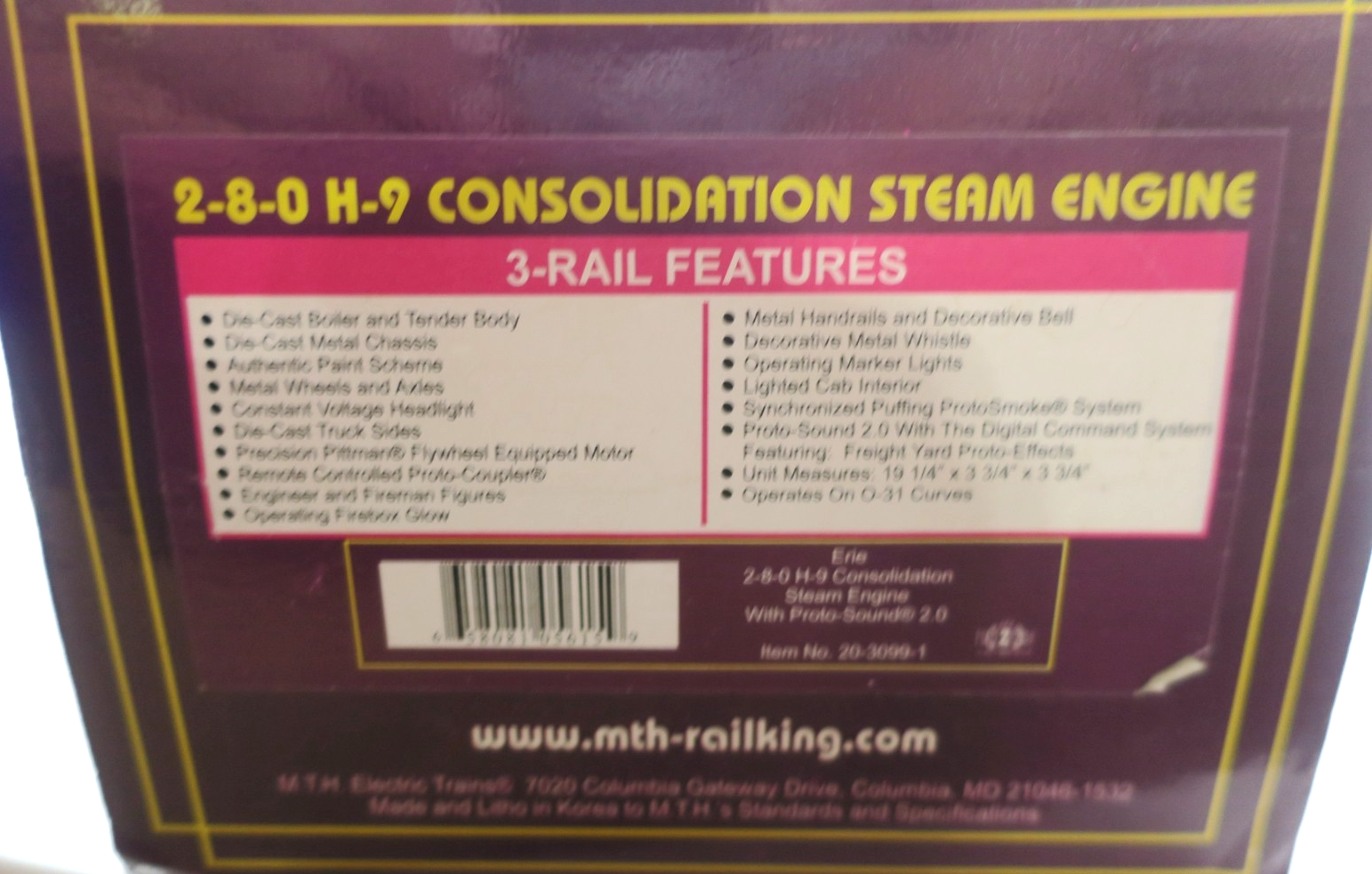 MTH Erie (#3099) 2-8-2 USRA Light Mikado Steam Engine w/psound 3.0 20-3840-1