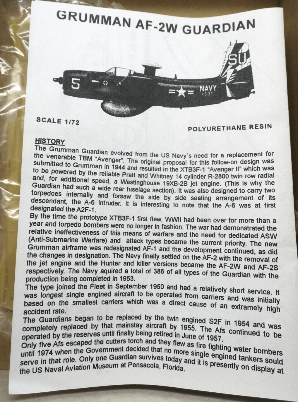 RVHP 1/72 Grumman AF-3S Guardian Resin Cast Kit - WISE GUYS HOBBIES LLC
