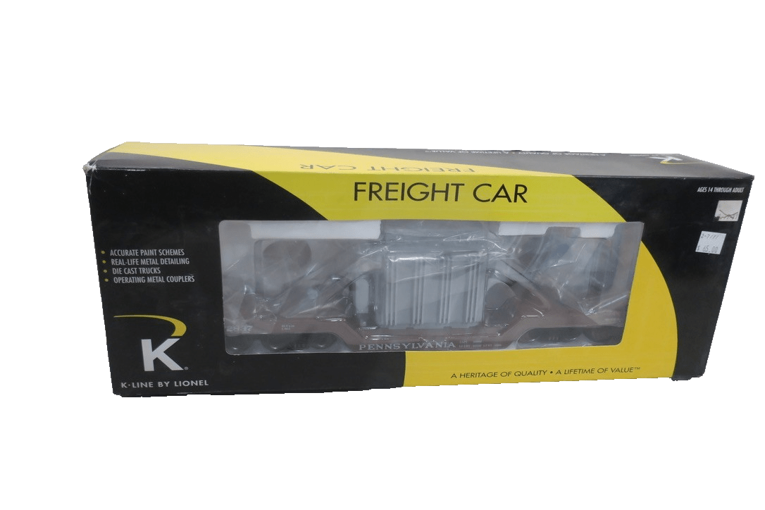 K - Line 6 - 21644 - O - Pennsylvania RR Depressed Flat Car with Transformer - NOS - WISE GUYS HOBBIES LLC