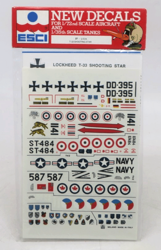 ESCI 1/72 T-33 Shooting Star Decals 27 - WISE GUYS HOBBIES LLC