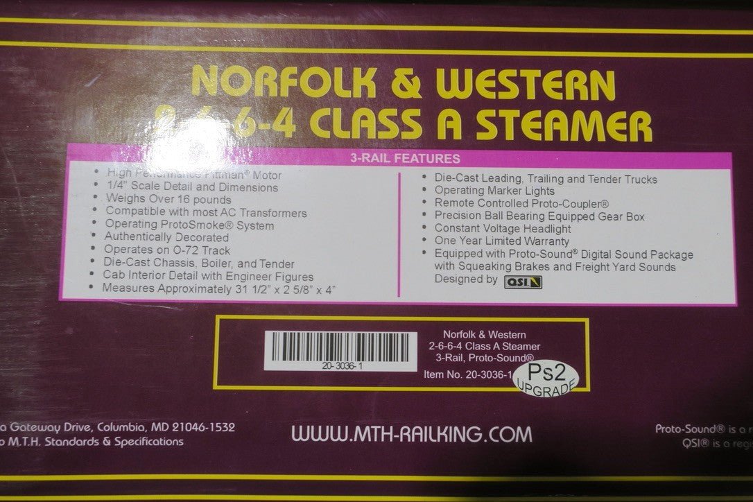 MTH Premier 20-3036-1 Norfolk & Western N&W Steam Engine 1218 PS2 O WEATHERED - WISE GUYS HOBBIES LLC