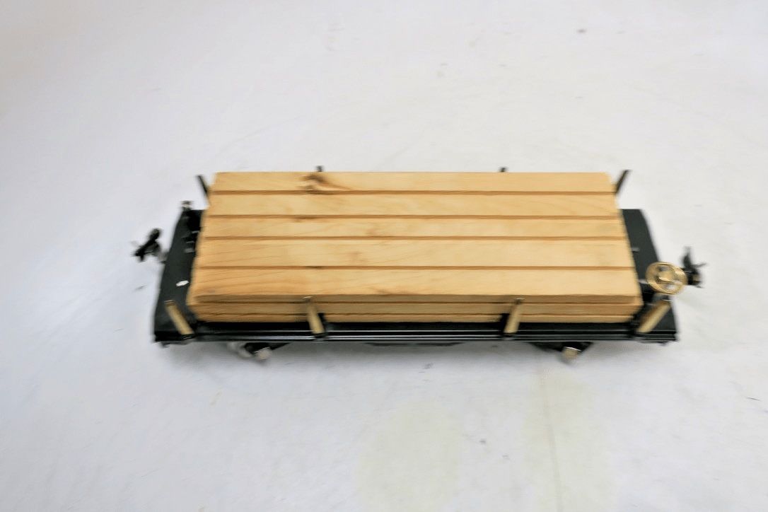 MTH Standard Gauge Tinplate Dark Grenn 511 Flat Car w/ Wood Load 10 - 1117 - WISE GUYS HOBBIES LLC