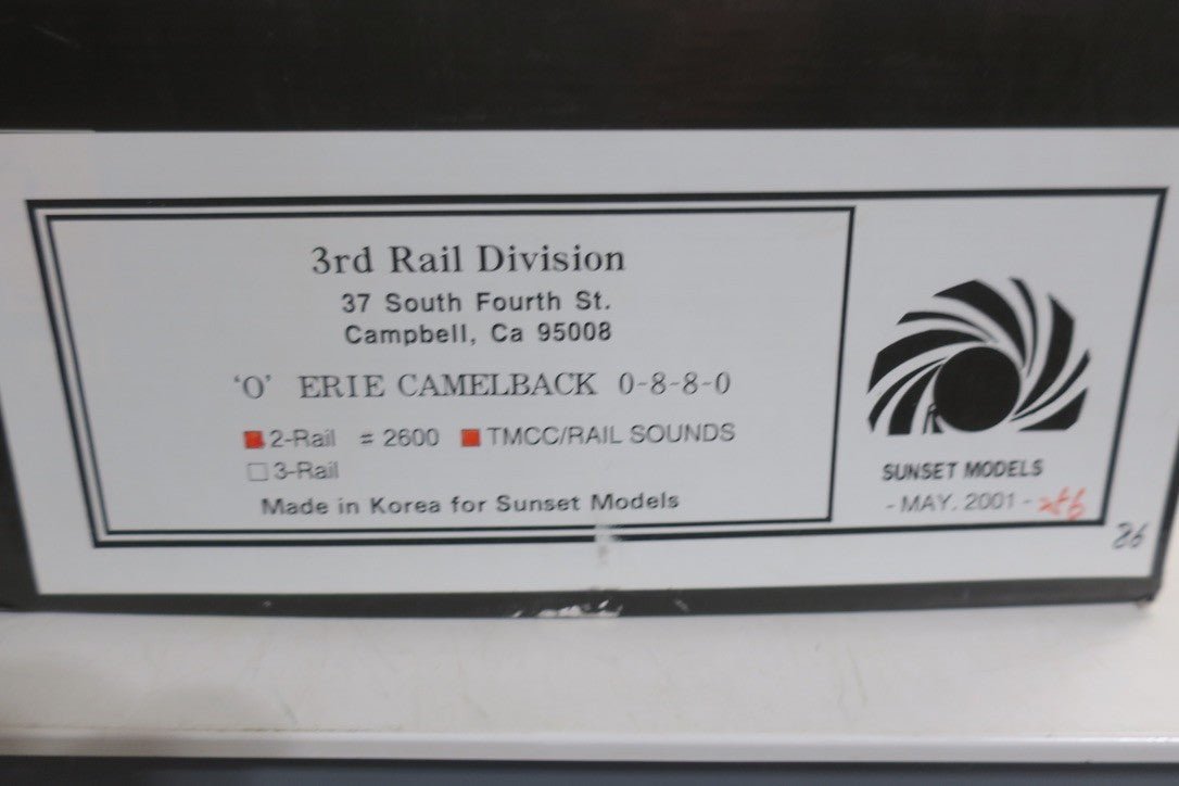 Sunset Models 3rd Rail Brass 0 - 8 - 8 - 0 Erie Camelback 2600 2 Rail Locomotive - WISE GUYS HOBBIES LLC