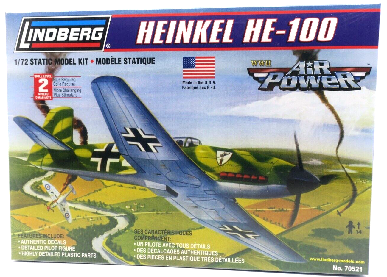 Lindberg Air Power 1/72 Heinkel HE-100 Model Kit No. 70521 - WISE GUYS HOBBIES LLC
