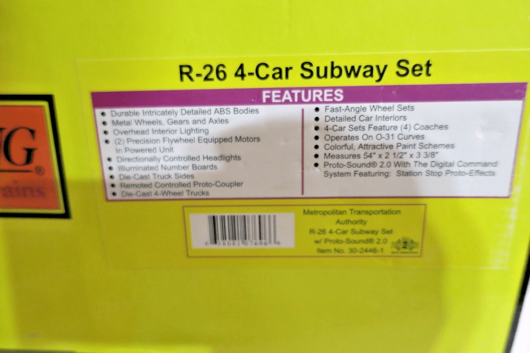 MTH 30 - 2446 - 1 O MTA R - 26 4 - Car Subway Set with Proto - Sound 2.0 - WISE GUYS HOBBIES LLC