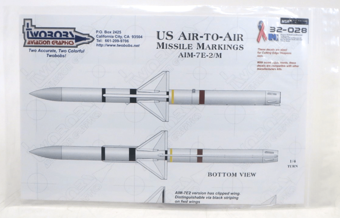TwoBobs Aviation Graphics 1/32 US Air-To-Air Missle Markings Decals 32-028 - WISE GUYS HOBBIES LLC