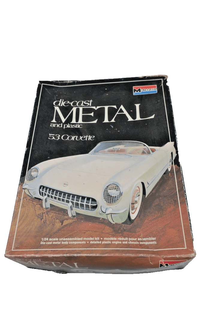 Monogram '53 Corvette 1/24 Metal & Plastic Model Kit No. 6100 1977 Started - WISE GUYS HOBBIES LLC