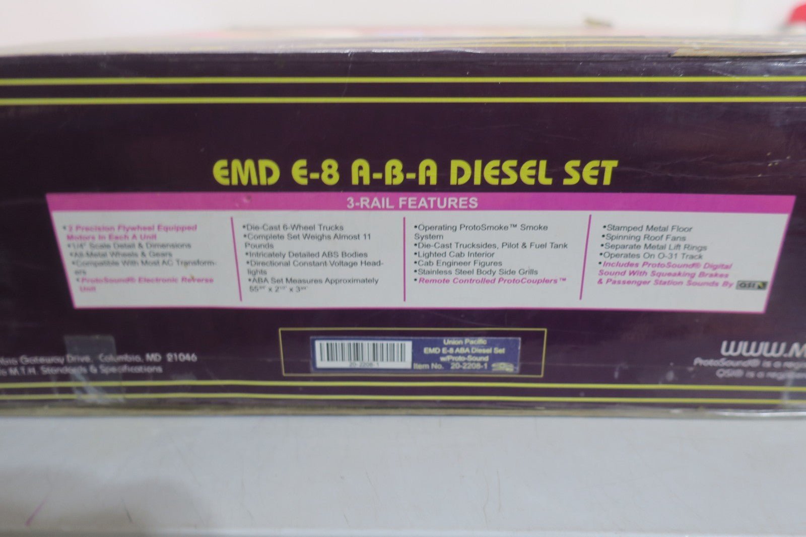 MTH Premier 20 - 2208 - 1 Union Pacific E8 A - B - A Diesel Engine Set O - Gauge - WISE GUYS HOBBIES LLC