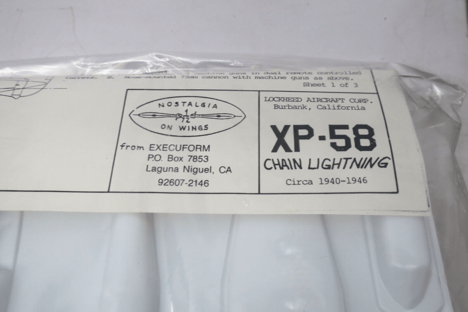 Execuform - XP-58 Chain Lightning - Vacuform 1/72 Scale Model Kit - WISE GUYS HOBBIES LLC