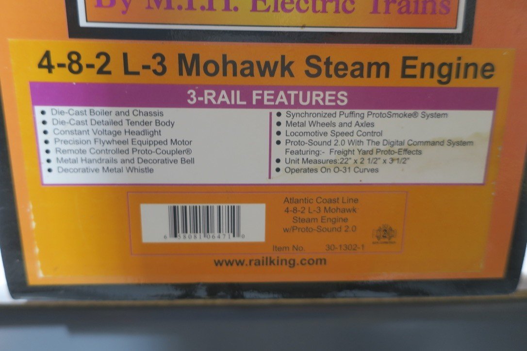 MTH RK, O Scale 30-1302-1, ACL, 4-8-2 L-3 Mohawk Steam Locomotive w/ PS 2.0 - WISE GUYS HOBBIES LLC