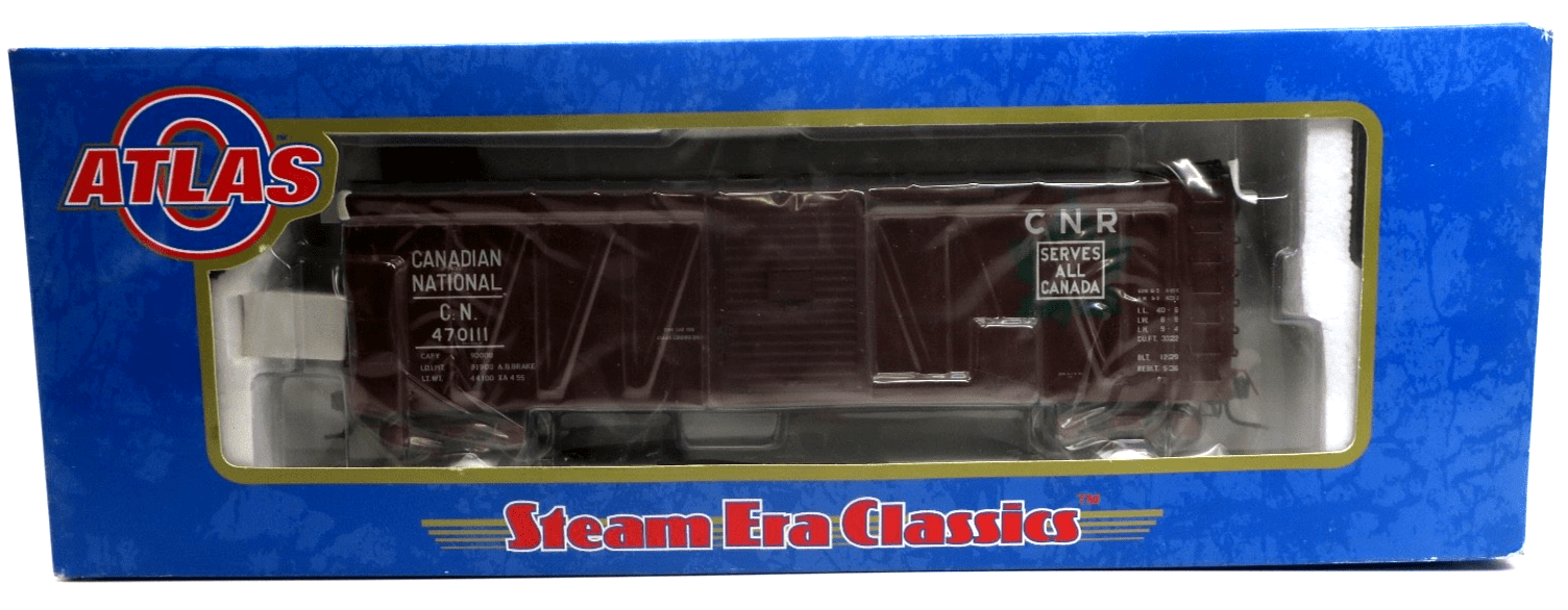 ATLAS O Scale 40' Steel Re - Built Box Car 7494 - 4 Canadian National 47011 2 Rail - WISE GUYS HOBBIES LLC