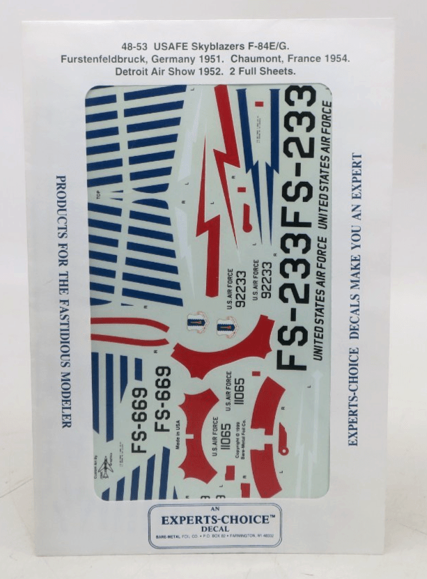 Experts-Choice 1/48USAFE Skyblazers F-84E/G Decals 48-53 - WISE GUYS HOBBIES LLC