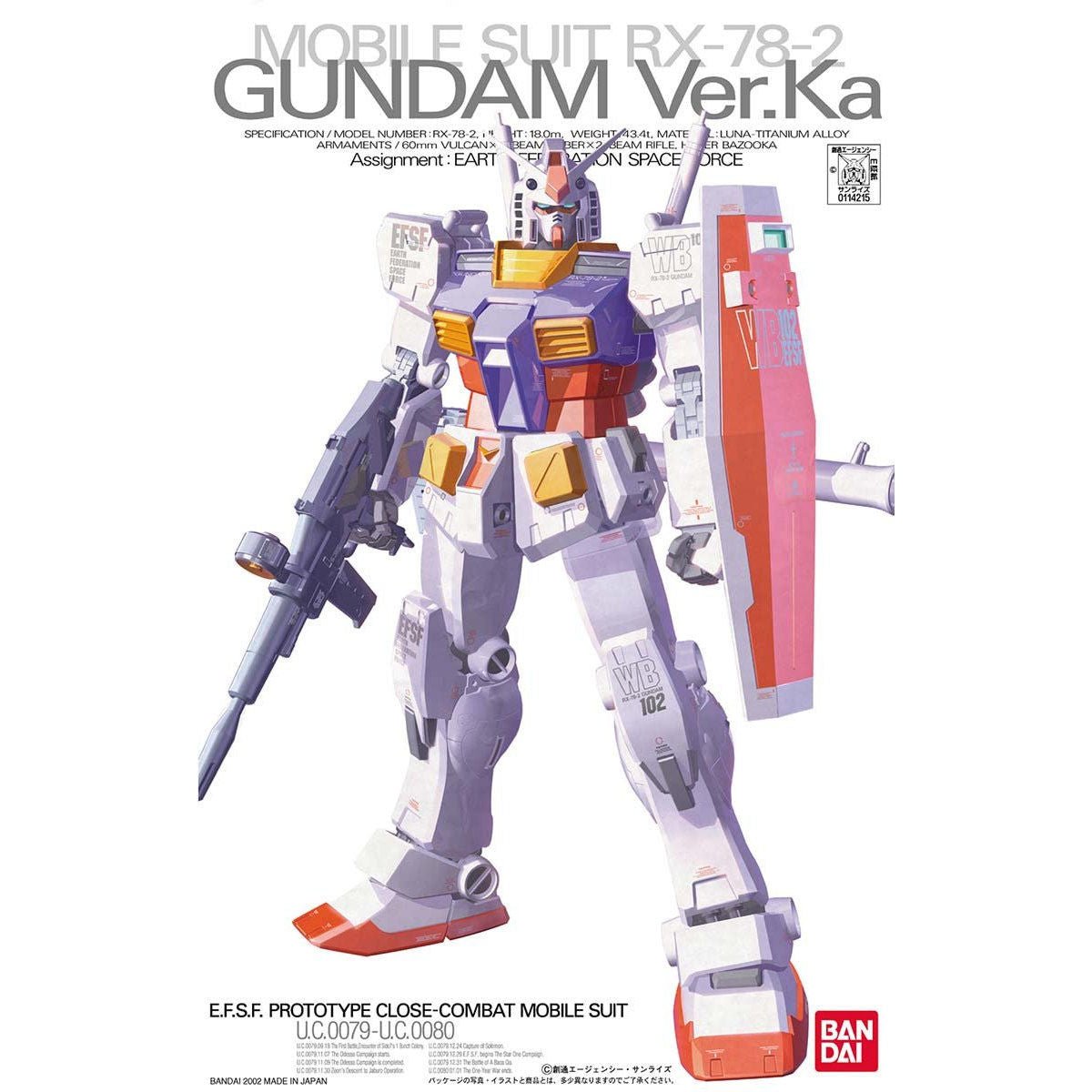 MG 1/100 RX - 78 - 2 Gundam Ver Ka Model Kit DMG BOX - WISE GUYS HOBBIES LLC