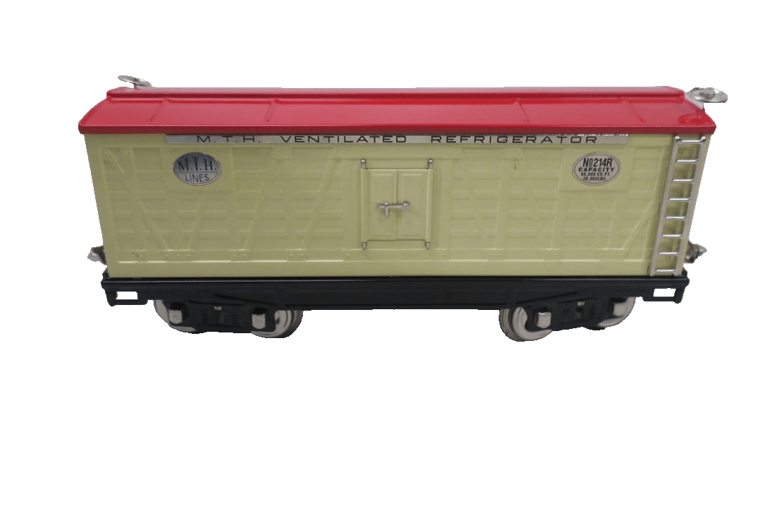 MTH Standard Gauge Reefer Tin plate Traditions 214R Ivory And Red / Nickel Trim - WISE GUYS HOBBIES LLC