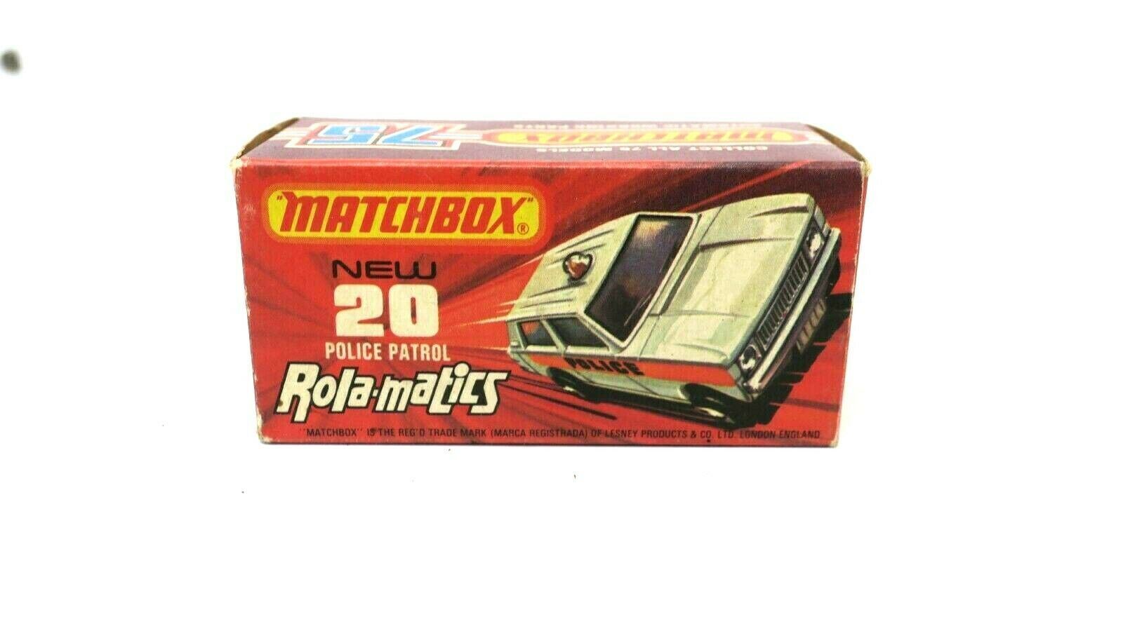 Vintage Lesney Matchbox 1975 Police Patrol Car No 20 Rolamatics Diecast boxed - WISE GUYS HOBBIES LLC