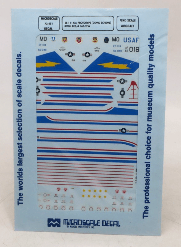 Microscale Decal 1/72 EF-111A's Prototype (Demo Scheme) 390th ECS Decals 72-451 - WISE GUYS HOBBIES LLC