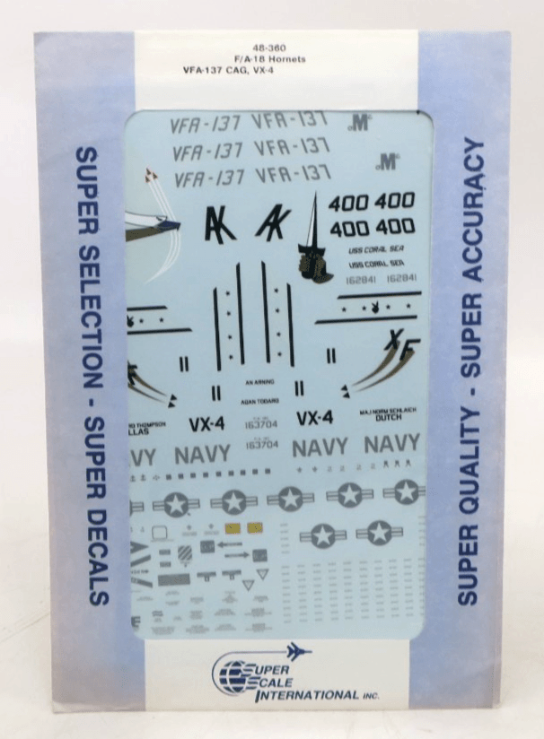 Super Scale International 1/48 F/A-18 Hornets VFA-137 CAG, VX-4 Decals 48-360 - WISE GUYS HOBBIES LLC