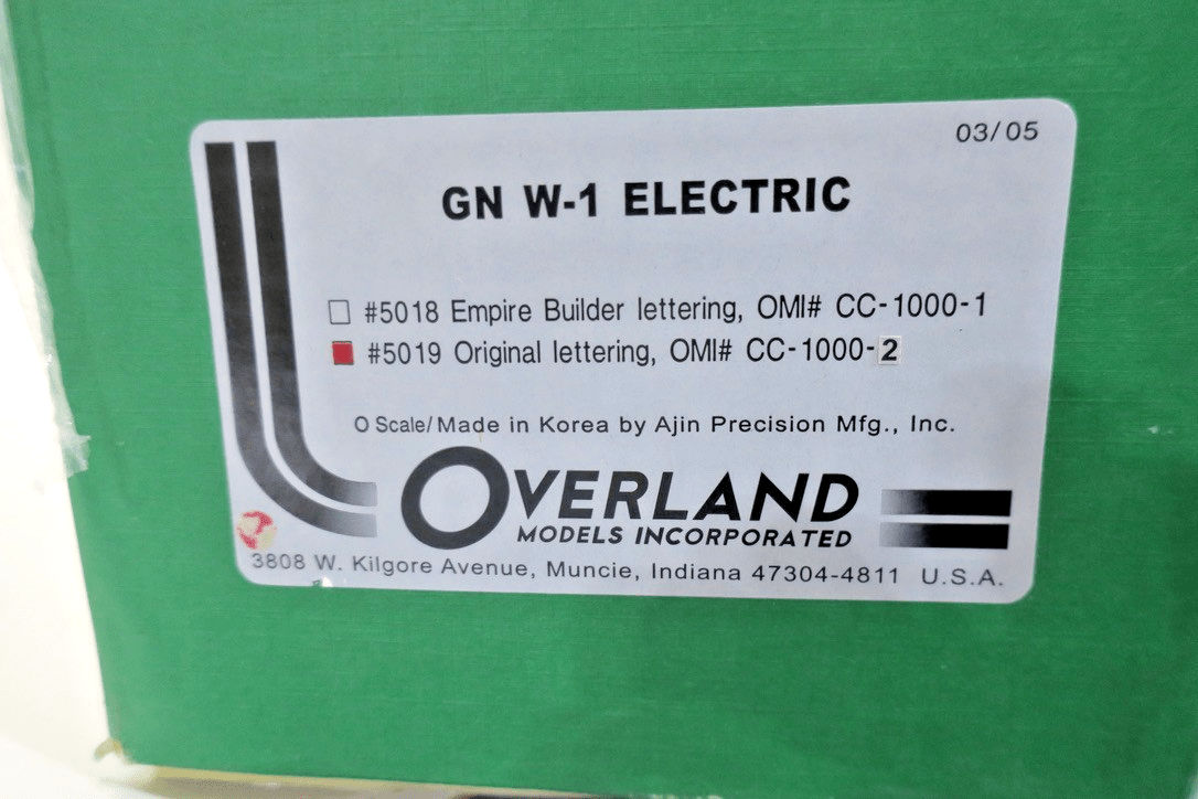 SUPER RARE OVERLAND MODELS BRASS O SCALE GREAT NORTHERN W - 1 ELECTRIC - WISE GUYS HOBBIES LLC