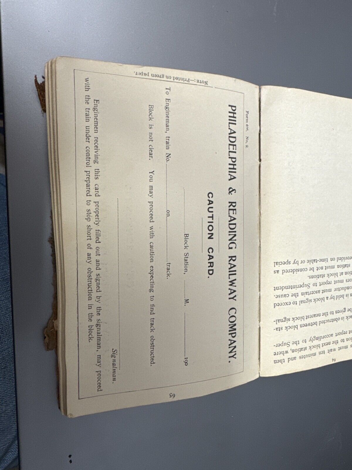 NAMED PHILADELPHIA & READING RAILROAD RULES REGULATION MANUAL DATED 1876 - WISE GUYS HOBBIES LLC