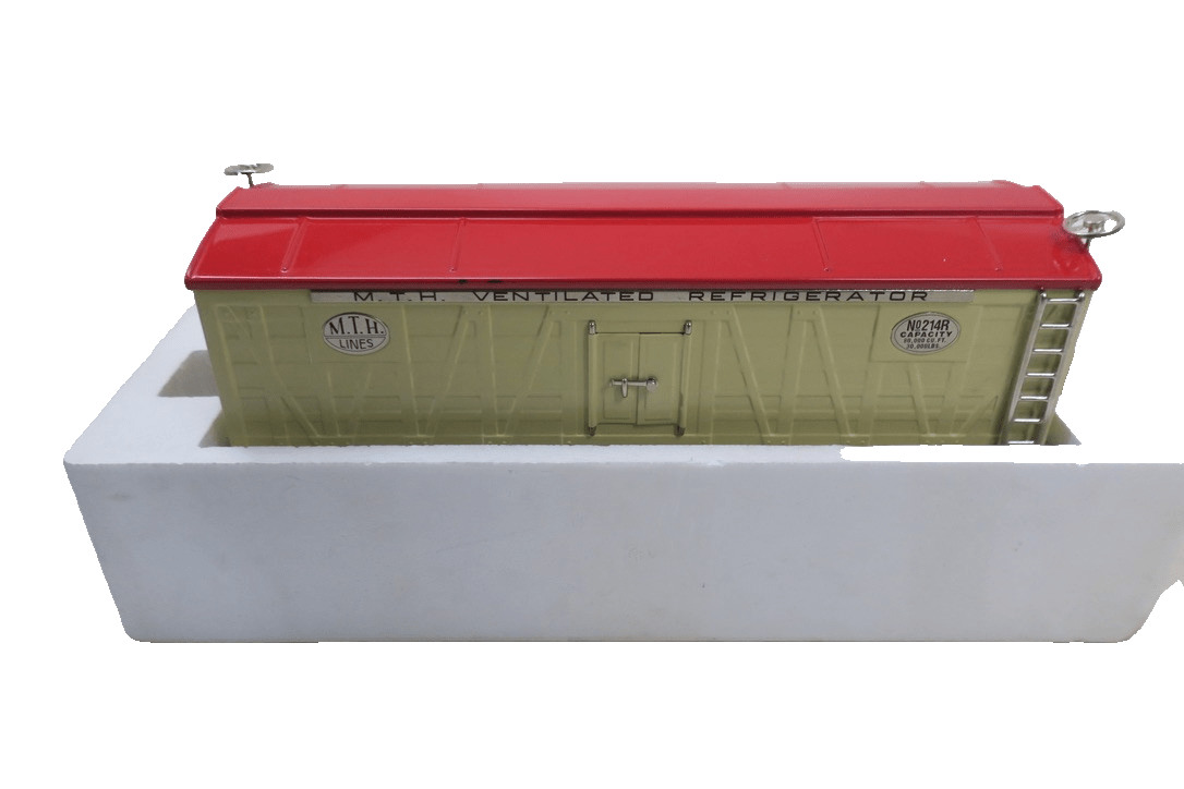 MTH Standard Gauge Reefer Tin plate Traditions 214R Ivory And Red / Nickel Trim - WISE GUYS HOBBIES LLC