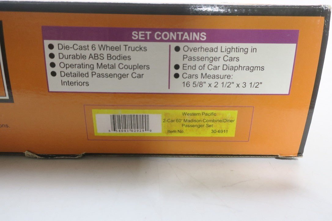 MTH ~ 30-6911 Western Pacific 2-car 60' Madison Combine / Diner Passenger set - WISE GUYS HOBBIES LLC