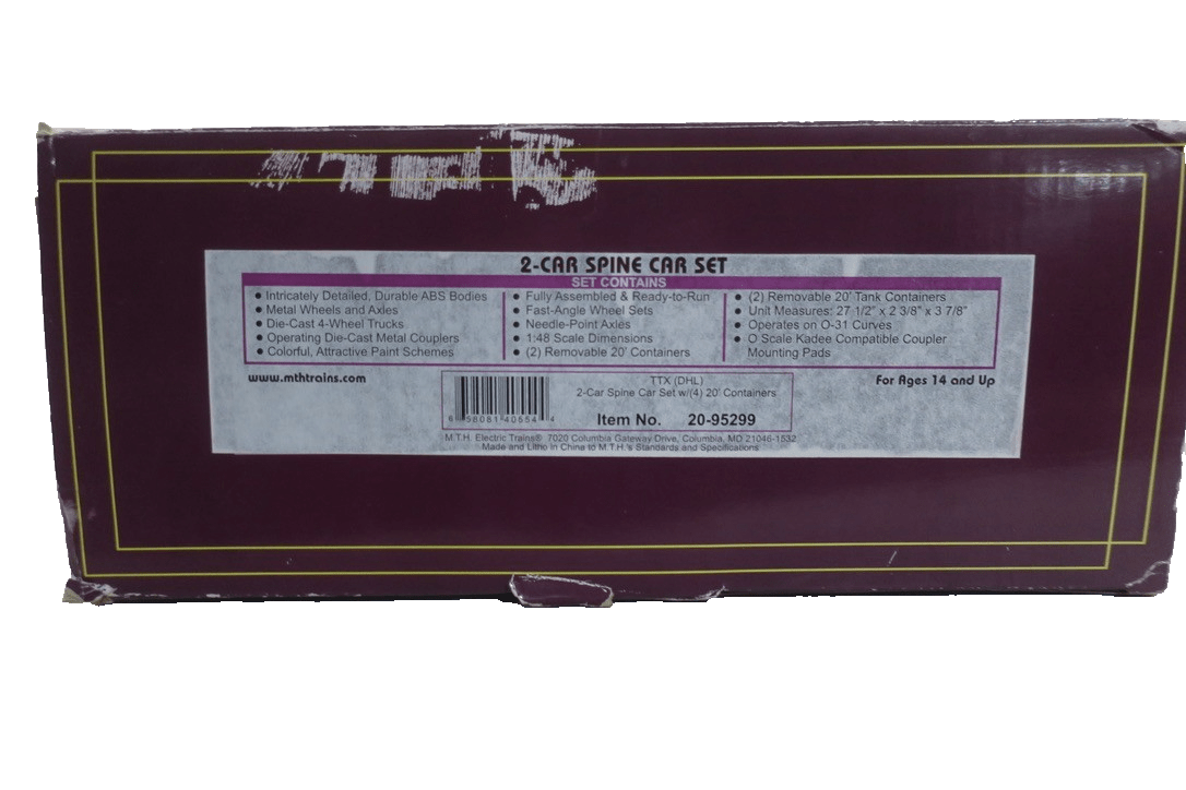 MTH Premier 20 - 95299 TTX 2 - Car Spine Car Set w/1 Tank Container 1 20' Container - WISE GUYS HOBBIES LLC