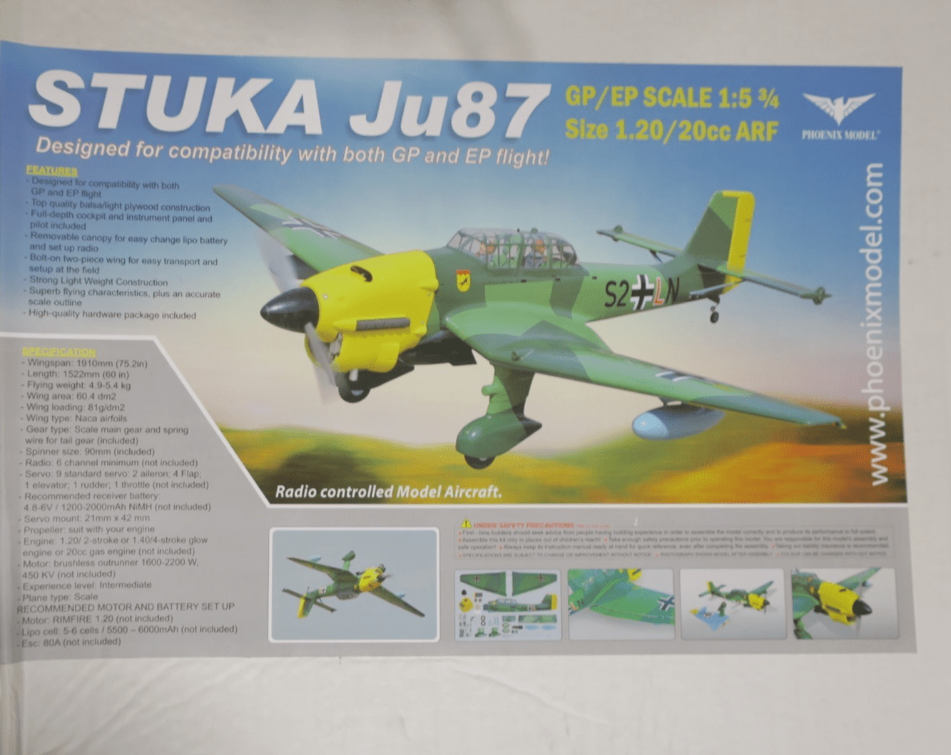 Phoenix Model 1:5 3/4 Stuka Ju 87 GP EP Gas ARF 75.2" PMMA0380 Airplanes ARF - WISE GUYS HOBBIES LLC