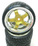 1/10 Scale On-Road 5 Spoke Gold w/ Chrome Lip Rims V-Tread Hard Drift Wheels