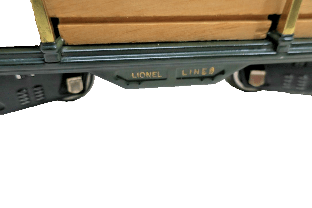 MTH Standard Gauge Tinplate Dark Grenn 511 Flat Car w/ Wood Load 10 - 1117 - WISE GUYS HOBBIES LLC