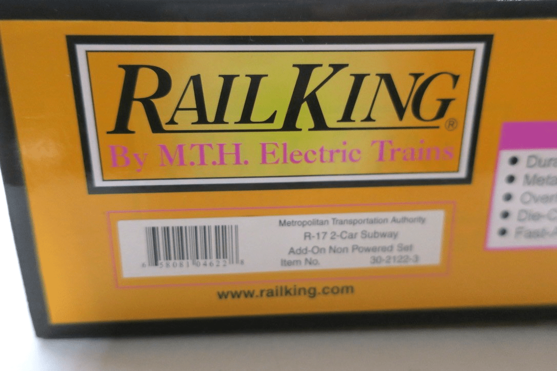 MTH Rail - King O Gauge No.30 - 2122 - 3 R - 17 NYC Metropolitan 2 - Car Subway Add - On Set - WISE GUYS HOBBIES LLC